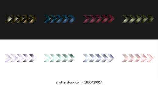 Establecer el icono de flecha puntos aislado en fondo blanco y negro. Vector.