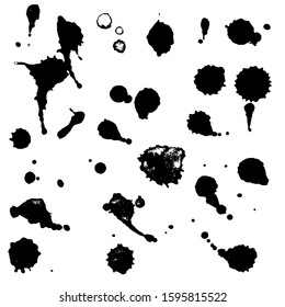 Set of dots from black paint, watercolor, black ink or ink. Texture of paint droplets.
