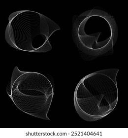 Conjunto de pontos em forma de círculo . Forma arredondada pontilhada Ilustração vetorial . Muitos meios-tons formam um anel . Elementos de design definidos . Vários pontos de meio-tom formando moldura redonda . Ponto geométrico abstrato .