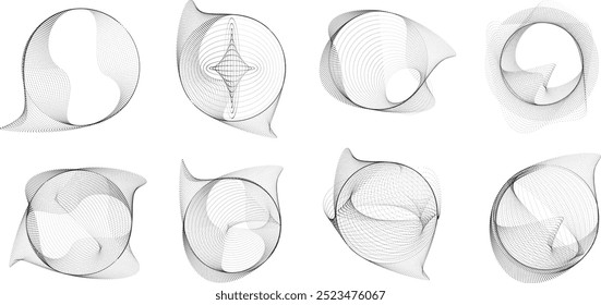 Punktesatz in Kreisform . Gestrichelt abgerundete Form Vektorgrafik .Viele Halbtöne bilden einen Ring . Design-Elemente-Set . Verschiedene Rasterpunkte, die den runden Rahmen bilden. Abstrakte geometrische Punktkunst .