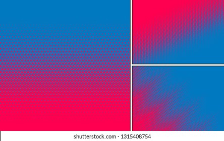 Set of dots duo tone backgrounds. Vector illustration in comic style