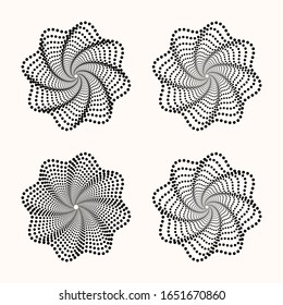 set of dots flower. halftone design for logo or icon