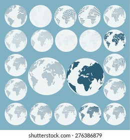 Set of dots and line globe in different resolution isolate on background, vector illustration