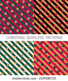 Set of dots and stripes seamless pattern for christmas and new year holidays.