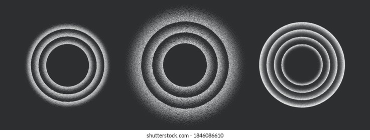 Set of dotted abstract circles retro style. Isolated vector round frames on dark background