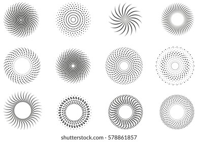 Set of dotted abstract forms. Black dots on white background