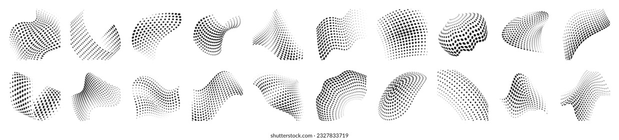Set of dotted abstract forms. Distressed overlay texture.