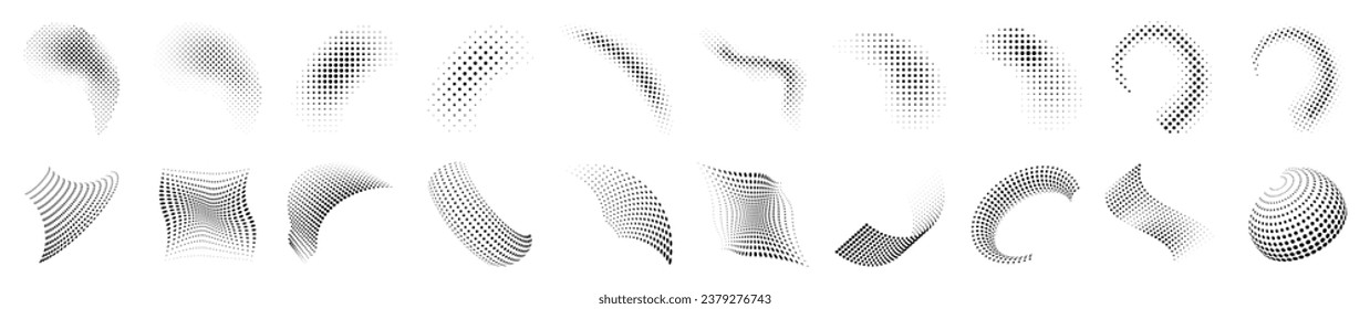 Set of dotted abstract forms. Distressed overlay texture.