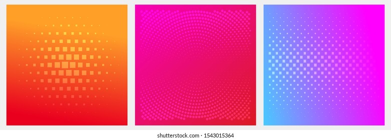 Conjunto de formas abstratas pontilhadas. Fundo de vetor de meio-tom Grunge em cores neon. Textura de sobreposição angustiada. Padrão abstrato com círculos, ondas e redemoinhos.