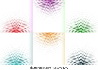 Set of dotted abstract forms patterns. Grunge halftone vector  colorful background. Distressed overlay texture. Abstract pattern with circles, waves and swirls. Dot texture illustration.