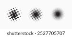 Set of dotted abstract shapes. Halftone pattern. Half tone design elements in geometric tech style for logo, banner, web page, print, poster, business cards and template.