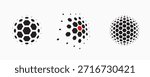 Set of dotted abstract shapes. Hexagonal halftone pattern. Half tone design elements in geometric tech style for logo, banner, web page, print, poster, business cards and template.