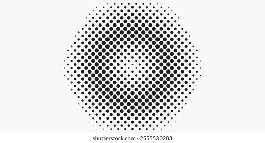 Set of dotted abstract shapes. Hexagonal halftone pattern. Half tone design elements in geometric tech style for logo, banner, web page, print, poster,