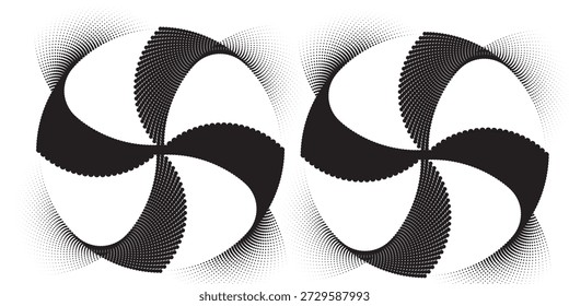 Conjunto de Formas abstractas punteadas. Patrón hexagonal de semitono. Elementos de diseño de medio tono en estilo geométrico de la tecnología para el logotipo, el Anuncio, la página del Web, la impresión, el cartel, las tarjetas de visita y la Plantilla.