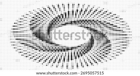 Set of dotted abstract shapes. Hexagonal halftone pattern. Half tone design elements in geometric tech style for logo, banner, web page, print, poster, business cards and template.