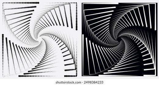 Set of dotted abstract shapes. Triangle halftone pattern. Half tone design elements in geometric tech style for logo, banner, web page, print, poster, business cards and template.