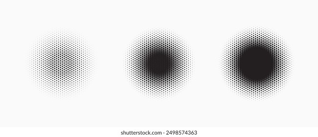 Set of dotted abstract shapes. Triangle halftone pattern. Half tone design elements in geometric tech style for logo, banner, web page, print, poster, business cards and template.