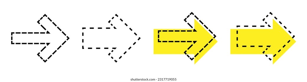 Set of dotted arrow icons. Vector isolated on white background