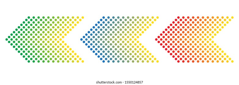 Set of dotted arrows. Arrow icon isolated. Color vector arrows. Halftone arrows to left.