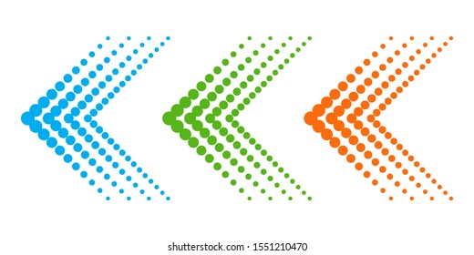 Set of dotted arrows. Arrow icon isolated. Color vector arrows. Halftone arrows to left.