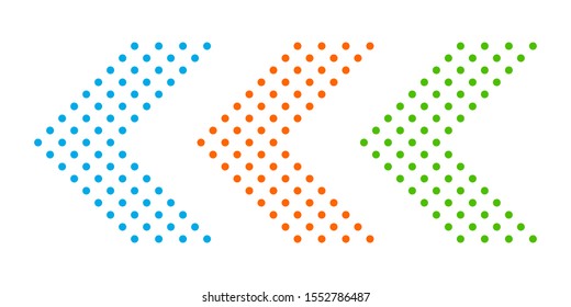 Set of dotted arrows. Arrow icon isolated. Color vector arrows. Halftone arrows to left.