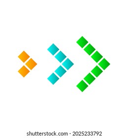 Set of dotted arrows. Arrow icon isolated. Color vector arrows. Halftone arrows to right.