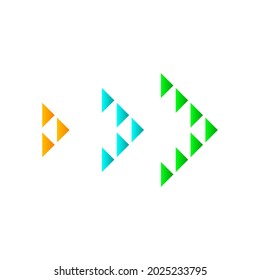 Set of dotted arrows. Arrow icon isolated. Color vector arrows. Halftone arrows to right.