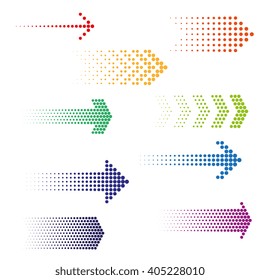 Set of dotted arrows. Halftone effect vector templates