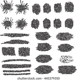 Set of dotted blots and strokes. Abstract grunge vector design elements. 