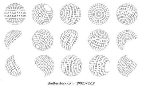 Set of dotted circles. Halftone effect design elements. Black halftone effects circles. Vector illustration.
