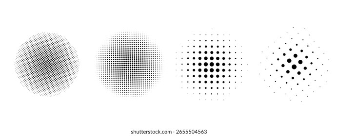 Conjunto de círculos punteados con Ilustración vectorial de efecto semitono