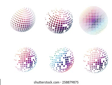 Set of dotted colorful square spheres. Vector illustration