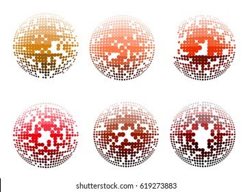 Set of dotted colorful square spheres. Vector illustration