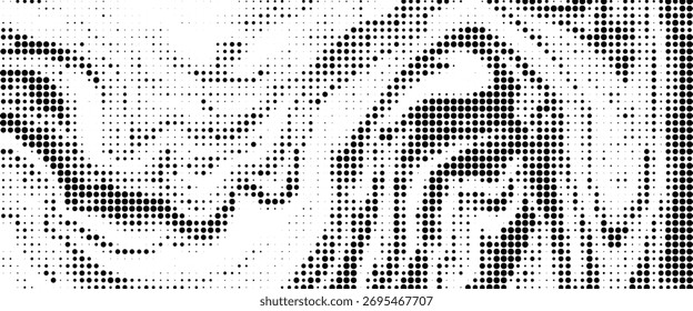 Conjunto de Formas abstractas curvas punteadas. Patrón punteado en tema de semitono. Gradientes abstractos curvos y retorcidos. Elemento de diseño de Vector en color blanco y negro.