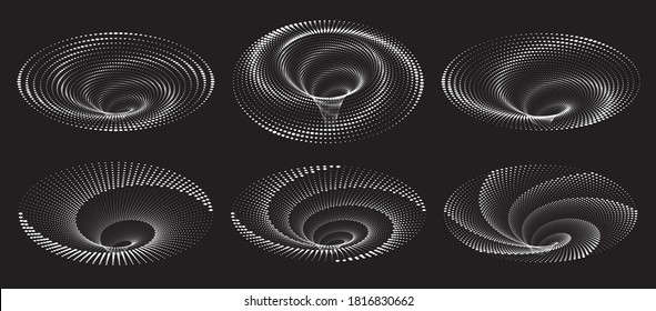 Set of Dotted Halftone Spiral design elements. Vector image