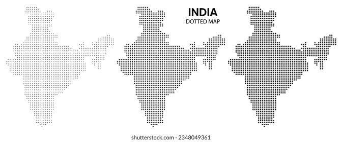 set of dotted Indian map with white isolated background