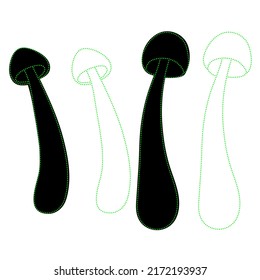 Set of dotted mushrooms vector simple illustration isolated on white background. Outline neon and silhouette hand drawn version. Vector mycology. Natural healthy fungus, autumn design.