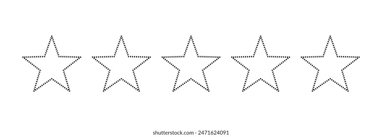 Set of dotted outline five star icon collection. Yellow and black star symbol. Vector Illustration.