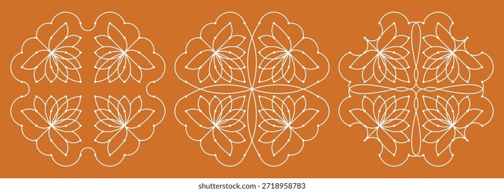 Set of dotted rangoli art pulli kolam. editable home decor patterns
