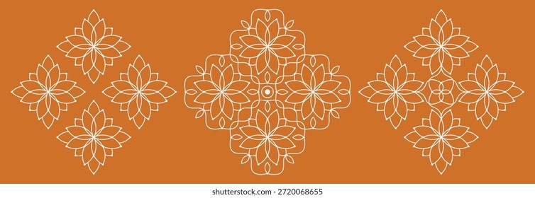 Set of dotted rangoli art pulli kolam. editable home decor patterns