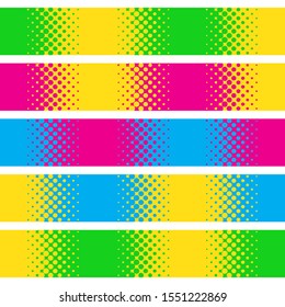 Set of dotted ribbons. Vector halftone banners. Design Elements. Colorful banners