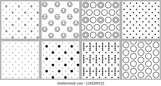 Set of dotted seamless pattern. Simple geometric design for textile, cards, covers. Black and white.