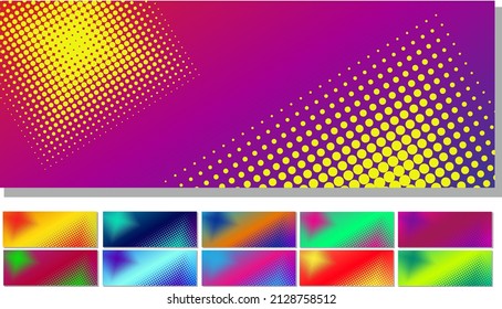 Set of dotted vector, trendy gradients. Colorful geometric abstract background. Template cover design, modern corporate banner.