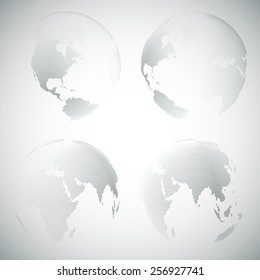 Set of dotted world globes, light design vector illustration.