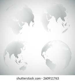 Set of dotted world globes, light design vector illustration.