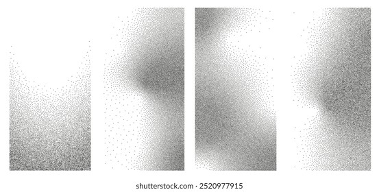 Conjunto de fundo de gradiente de ruído abstrato de ponto. Coleção de padrão de gradiente de pontilhismo em estilo de ponto. Conjunto pontilhado de formas, elementos pontilhados. objetos de meio-tom de ruído de chuva. Plano de fundo do vetor