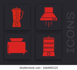 Set Double boiler , Blender , Kitchen extractor fan  and Toaster with toasts  icon. Vector