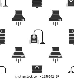 Set Double boiler , Vacuum cleaner  and Kitchen extractor fan  on seamless pattern. Vector