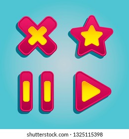 A set of double buttons for the interface of mobile and PC games, in the collection of which the icon "play", "pause", an asterisk and a cross.