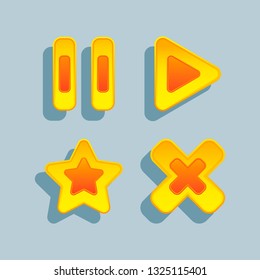 A set of double buttons for the interface of mobile and PC games, in the collection of which the icon "play", "pause", an asterisk and a cross.